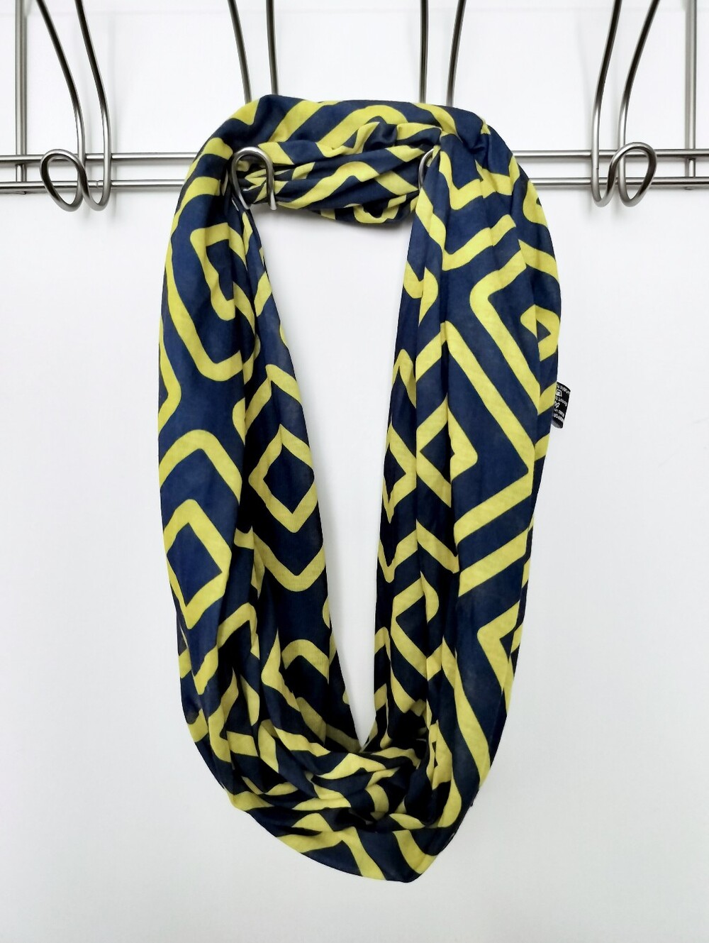 Fashion by Mirabeau Navy&Yellow Geometric Travel Infinity Scarf Hidden Pocket